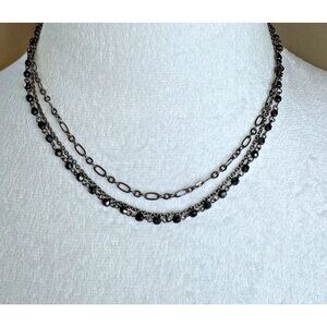 VTG‎ The Limited Goth 3-Strand Black Gunmetal Facet Bead Choker Necklace 15 Inch